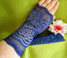 Wedding kty28 - self-made 20cm sleeveless dark blue lace gloves