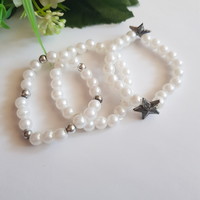 New set of 3 snow-white beaded bracelets with stars