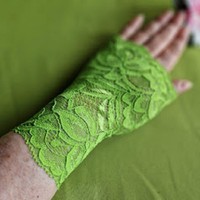 Wedding kty57 – 16cm sleeveless apple green lace gloves