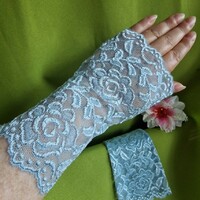 Wedding kty33 - self-made 18 cm sleeveless light blue lace gloves