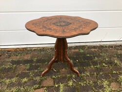 Inlaid salon table with copper handles