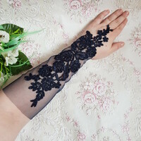 Wedding kty87 - embroidered dark blue lace gloves that can be hung on 28cm fingers