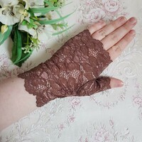 Wedding kty74 - 16cm one finger chocolate brown lace gloves