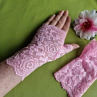 Wedding kty73 - 18cm one finger pink lace gloves
