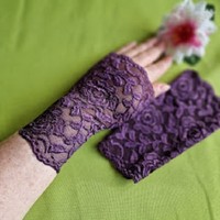Wedding kty55 - self-made 18cm sleeveless eggplant purple lace gloves
