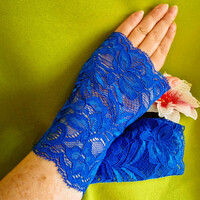 Wedding kty29 - self-made 16 cm sleeveless royal blue lace gloves