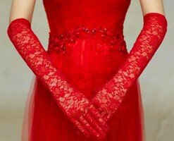 Wedding kty80 - approx. 40cm red traditional lace gloves for prom, opera gloves