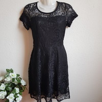 New s/m black casual lace dress, short sleeve mini dress