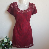New, l/xl burgundy casual lace dress, short sleeve mini dress