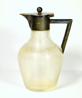 Art deco small oil or vinegar pourer with silver plated head and ribbed glass body