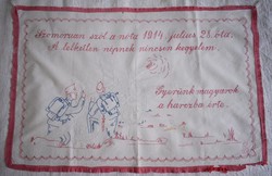 Antique ethnographic embroidered needlework the note sounds sad since July 28, 1914 92 x 59 cm i. Vh. Start