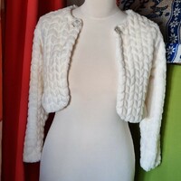 Wedding bol118 - off-white long-sleeved fur bolero, jacket - s/36