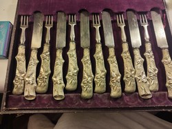 Set of dessert cutlery with antique silver handles