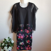New 36/s black color muslin embellished casual dress with floral print skirt part