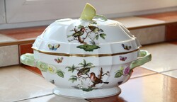Herend Rothschild oval soup bowl with lemon holder