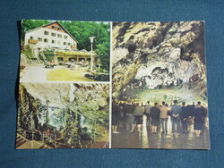 Postcard, aggtelek jósvafő, mosaic details, stalactite cave, music hall, resort, hostel, restaurant