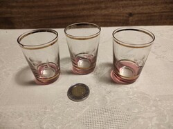 3 incised pink, gold short drink glasses