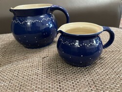 Bürgel ceramic jugs, handmade pieces. Blue-white, glazed, in perfect condition