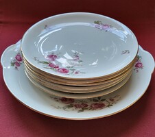 Eschenbach Bavarian German porcelain cake set small plate plate serving bowl with gold edge flower