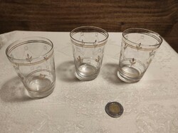 3 Old gold-painted thin glass cups