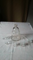 Old polished wine glass pourer and 5 glasses