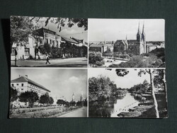 Postcard, Békéscsaba, mosaic details, main square, church, stone detail, street