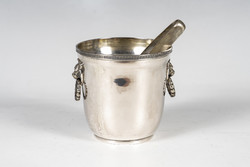 Silver ice bucket - with ice tongs and strainer