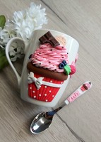 Red cupcake mug and spoon set