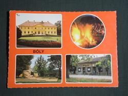 Képeslap, Bóly,mozaik részletek,Batthyány-Montenuovo-kastély,platán étterem, KISZ tábor,emlékmű