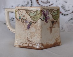 Dreamy antique earthenware cup with art nouveau violet/garland decor