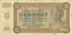 20 korun korona 1942 Szlovákia 3.