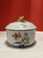 Flower-patterned Herend sugar holder with rose tongs
