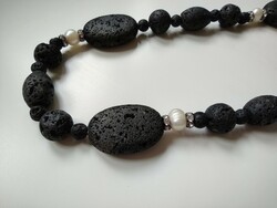 Lava stone necklace with pearls
