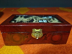 Musical lacquer box with a cork miniature insert on the top and a jewelry holder