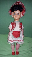 Antique Hungarian folk costume partisan celluloid sleeping toy doll 34 cm according to the pictures