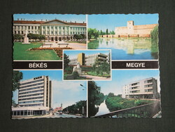 Postcard, Békés County, mosaic details, town hall, Gyula Castle, Békéscsaba, deer