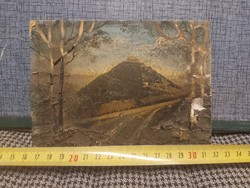 Antique landscape painted on a print on cardboard and on plaster overlays