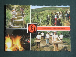Postcard, small construction camp, mosaic details