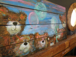 Birthday - rustic painted wooden board children's room decoration gift idea, teddy bear, teddy bear