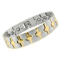 Magnetic stainless steel bracelet with gold-plated accents