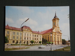 Képeslap, Békéscsaba,Rózsa Ferenc gimnázium, templom ,látkép részlet