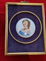 Festett porcelán miniatűr női portré festmény