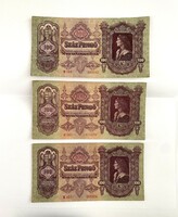 One hundred pengő 100 pengő 1930 (3 pieces) in excellent condition, crisp, one of them has a relatively low serial number