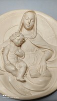A. Santangela alabástrom egyházi vallási fali tányér fali dísz relief jelzett