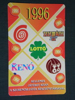 Kártyanaptár, Totó Lottó szerencsejáték, grafikai rajzos, 1996, (6)
