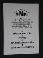Kártyanaptár, Mimikri magas mélyépítés építőipari kereskedelmi Kft., Ecser, 1996, (6)