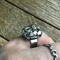 Pyrite mineral stone ring, not silver!