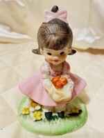 Vintage lefton taiwanese porcelain figurine girl in pink dress with basket of apples