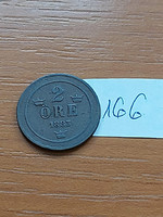 Sweden 2 öre 1883 bronze, ii. Oscar 166.