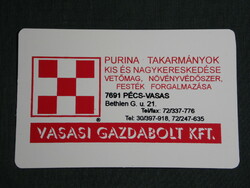 Kártyanaptár, Vasasi gazdabolt, takarmány vetőmag üzlet, Pécs,1998, (6)
